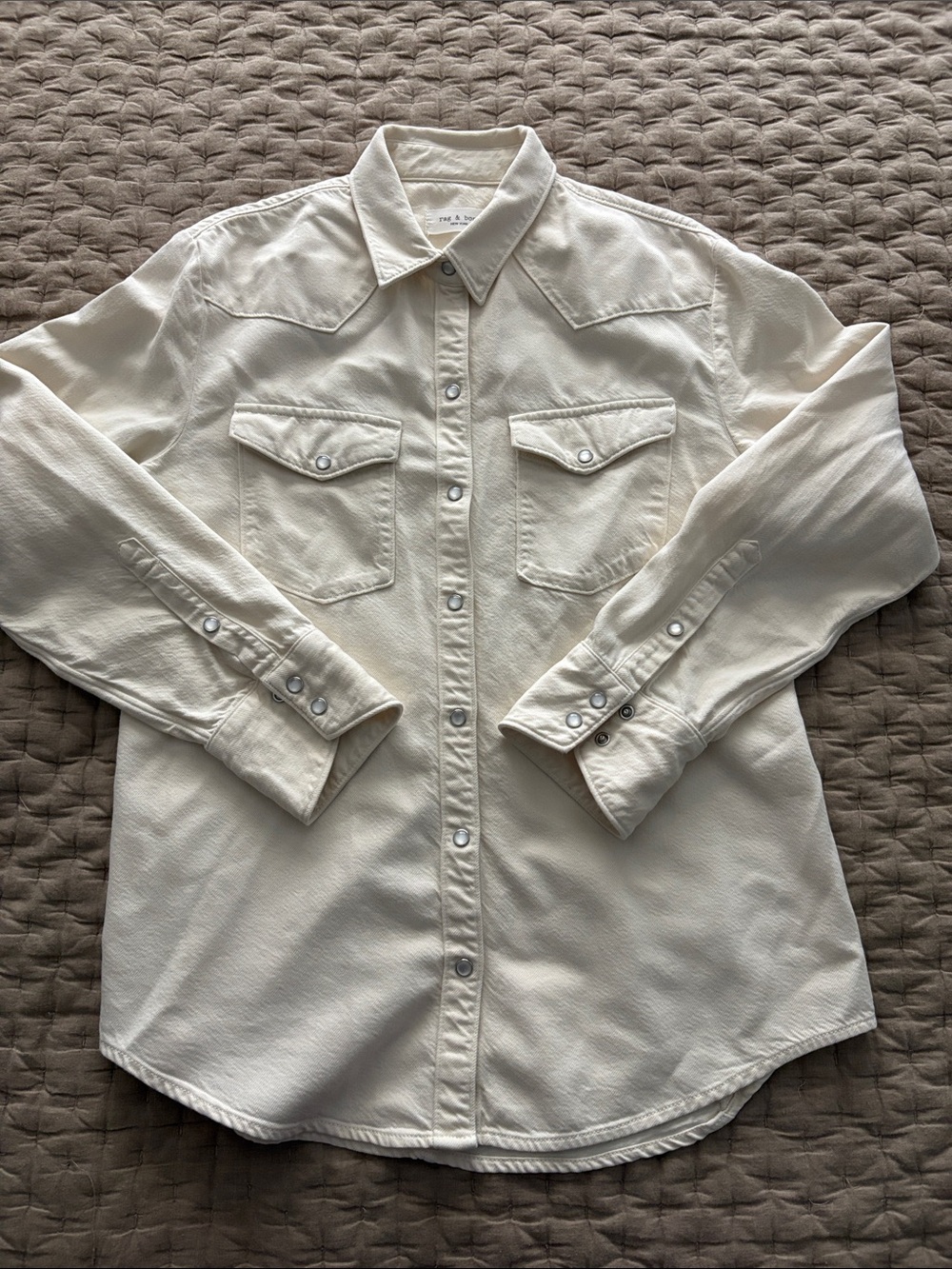 rag & bone Cream Western-Style Pearl Snap Shirt